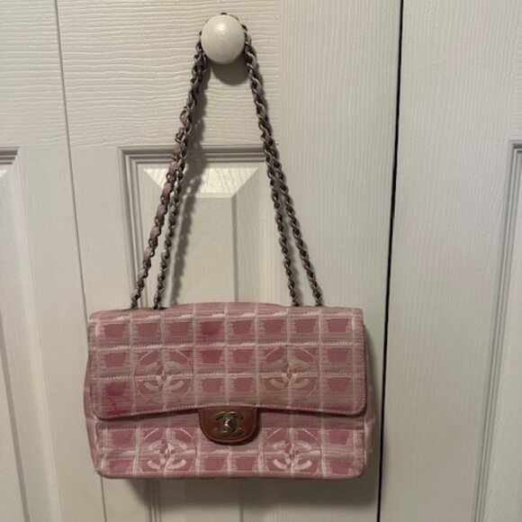 Chanel Pink Fabric Medium CC Logo Travel Line Flap Bag - Picture 1 of 11